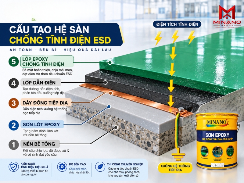 cấu tạo sàn Sơn Epoxy Chống Tĩnh Điện
